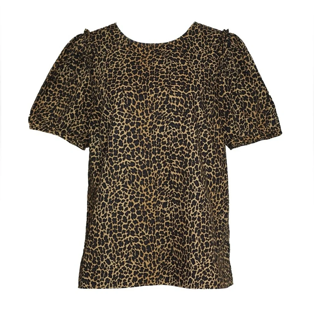 NWOT J. Crew Animal Print Puff Sleeve Blouse 100% cotton - Picture 6 of 6